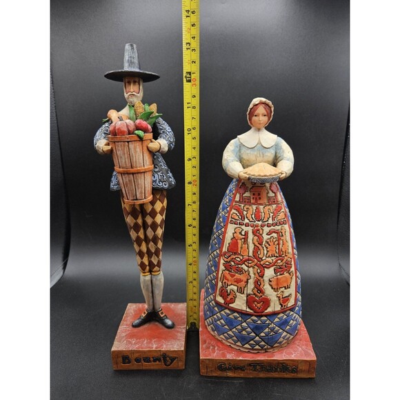 Jim Shore Bounty & Give Thanks Thanksgiving Pilgrim Figurines 2004 Vintage - Picture 5 of 6